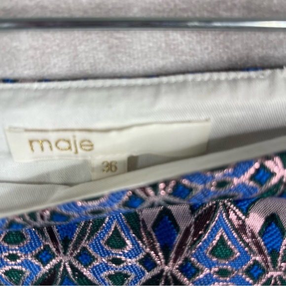 Maje Jako Jacquard Mini Metallic Skirt In Light Blue Women's Size 36 US S - Picture 9 of 12